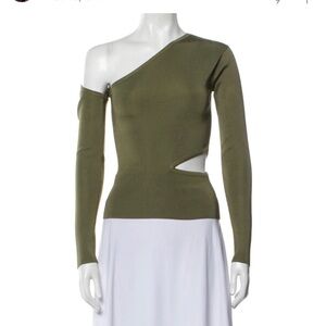Cult Gaia Teri One-Shoulder Knit Top / Olive Green